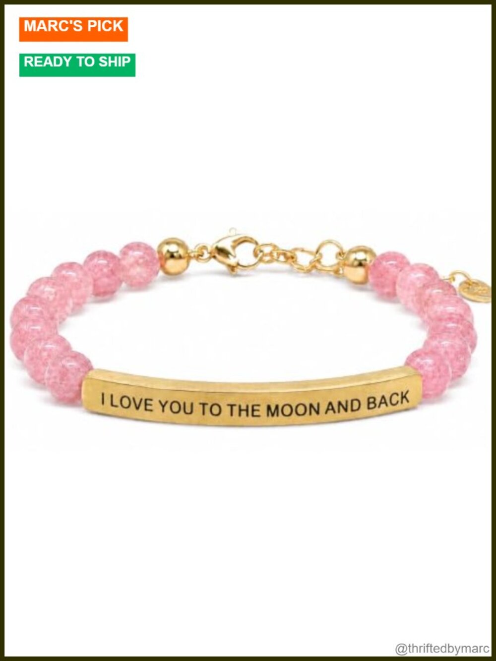 I Love You to the Moon and Back Stretch Bracelet Pink Quartz Stainless Steel